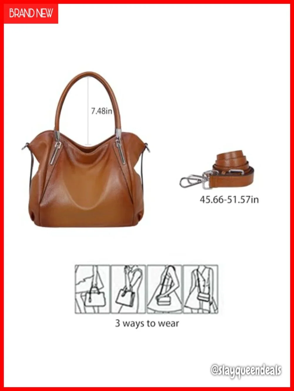 Genuine Leather Satchel Tote Handbag with Detachable Strap